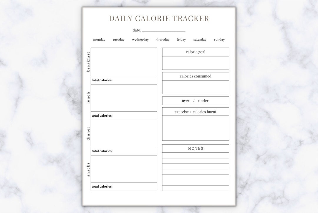 Printable Calorie Tracker Calorie Weight Tracker Calorie Etsy