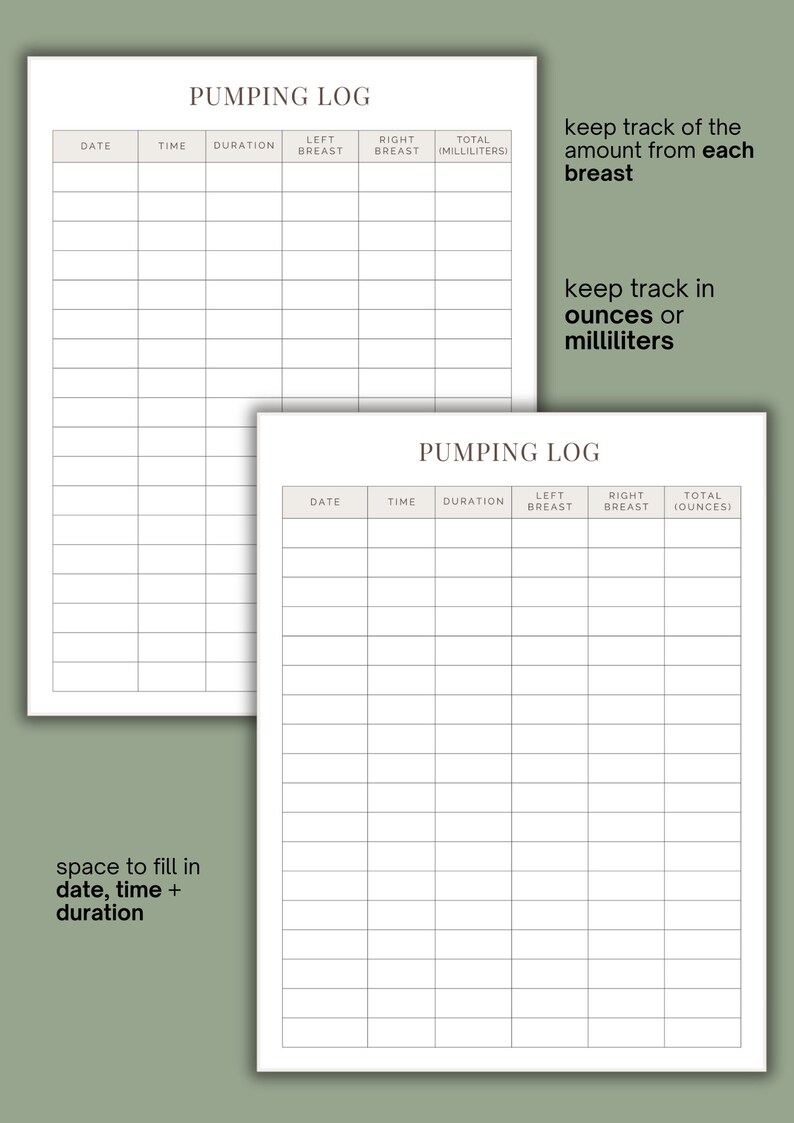 Printable Daily Pumping Log Tracker | Pumping Log | Feed Log | Baby ...