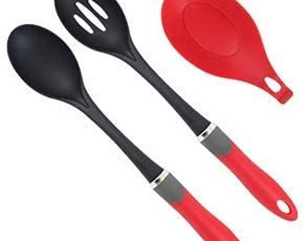 Latest 2PC Cooking Spoon Set with Bonus Silicone Spoon Rest - Our Nonstick Kitchen Utensils Will Never Scratch Your Pots & Pans
