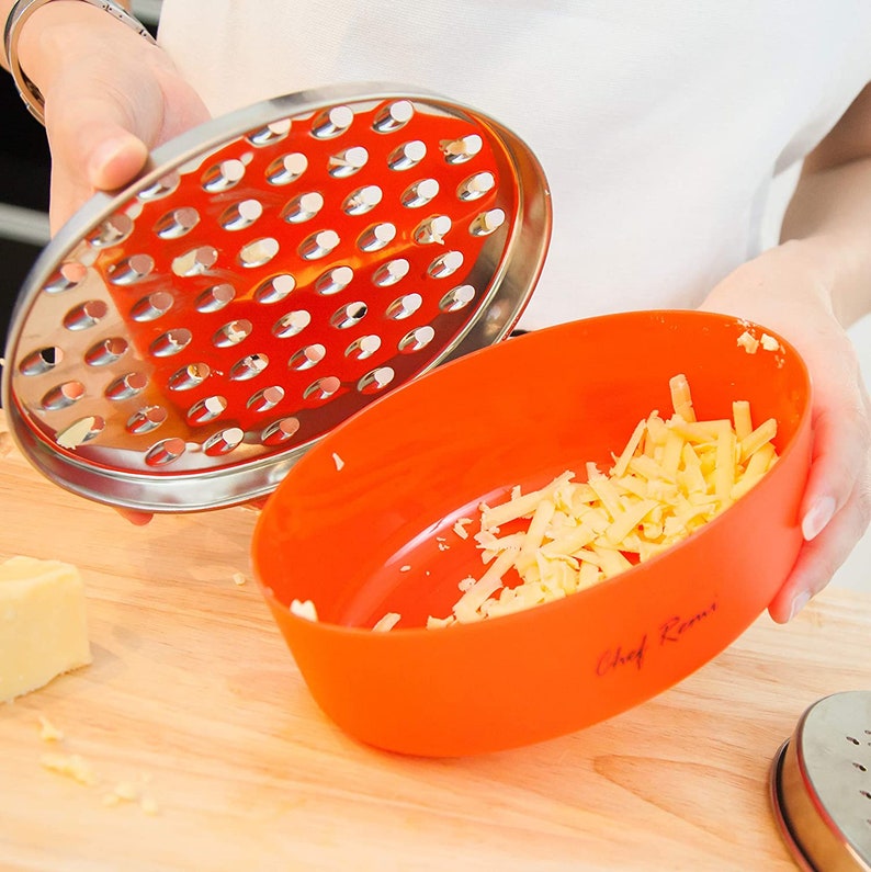 Chef Remi Cheese Grater Vegetable Grater 2 Size Blades with Storage Container and Lid image 3