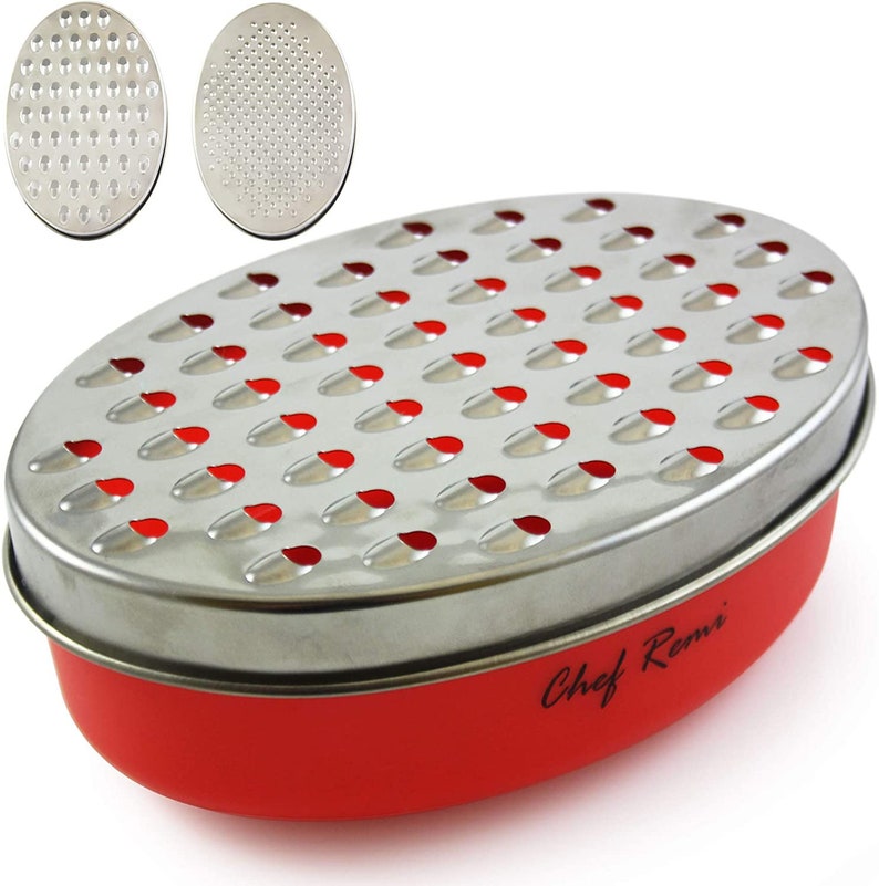 Chef Remi Cheese Grater Vegetable Grater 2 Size Blades with Storage Container and Lid image 1