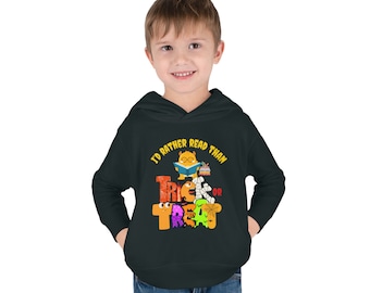 Halloween Toddler Pullover Fleece Hoodie, Reading Hoodie, Trick or Treat Sweater, Reading Lover Gift, Halloween Costume, Fall Sweatshirt