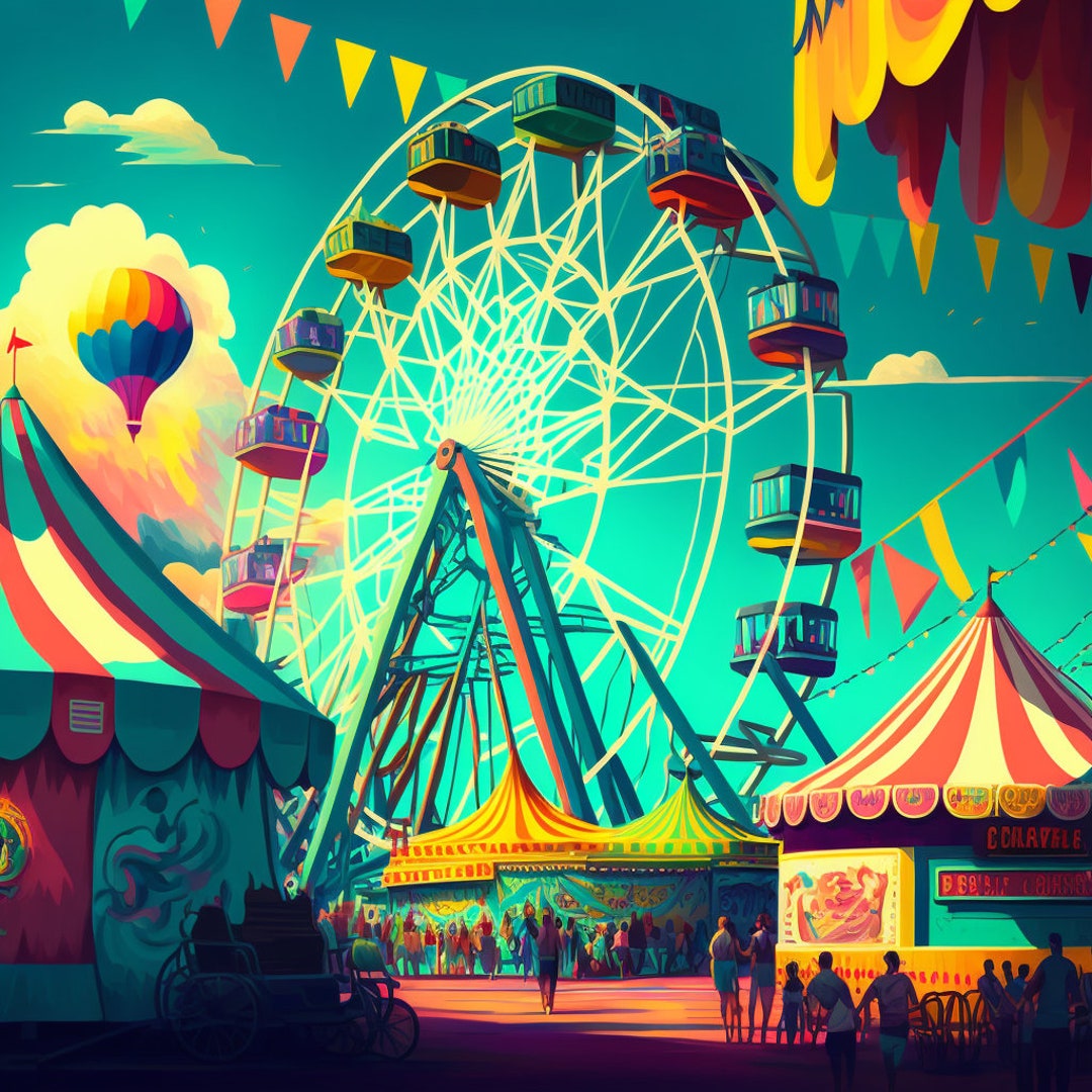 A Spectacular Carnival of Colors: Brightly Colored Rides and - Etsy