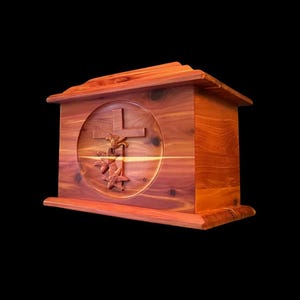 Handmade cremation urn, Cross and Flowers memorial urn