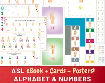 Printable ASL Alphabet Numbers eBook, Flashcards, Posters (Digital Download, Instant) - Printable Wall Decor for Classroom and Homeschool