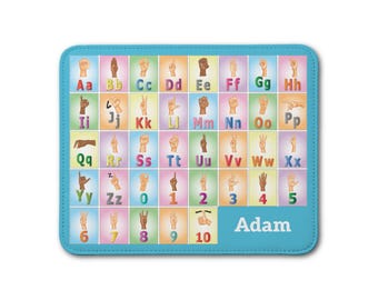 Podkładka skórzana z amerykańskim językiem migowym (ASL) (niebieska)