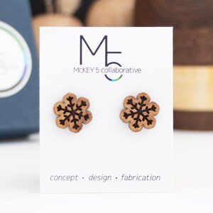 Wood Snowflake Earrings | Hypoallergenic Titanium Earrings Studs | Handmade Winter Jewelry | Wooden Boho Earrings | Christmas Jewelry Gift