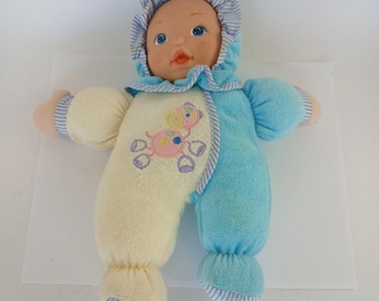 Vintage Terry Cloth Doll Plush Lovey Pink Cream Blue Horse Pajamas Soft Body