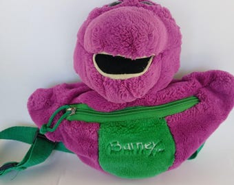 1990s Vintage Barney The Purple Dinosaur Plush Fanny Pack Hip Bum Bag Adjustable