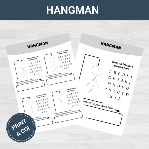 Hangman Printable | Hangman Page | Hangman Game Printable | Road Trip Games | Road Trip Printables | Car Trip Games | Pen and Paper Games