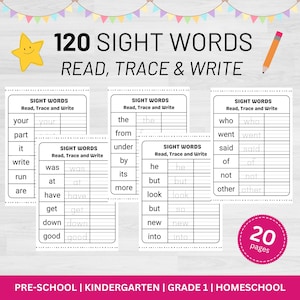 Sight Words Read Trace Write | Printable Sight Words | Literacy Resources | Spelling Reading Writing | Reading Fluency Comprehension | Kindy