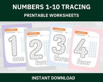 May include: Printable worksheets for tracing numbers 1 through 4. Each worksheet features a number with dotted lines to trace, and a section to practice writing the number.