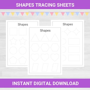 Shapes Tracing Worksheet | Shapes Tracing Printable | Printable Shapes Tracing Sheet | Shapes Practice | Kindergarten Preschool Montessori |