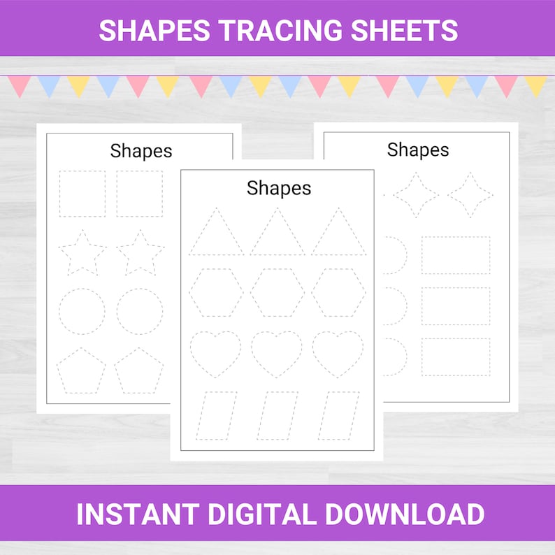 Tracing Assorted Rectangles Shapes Tracing Worksheet: Preschool Kindergarten Printable (digital ...