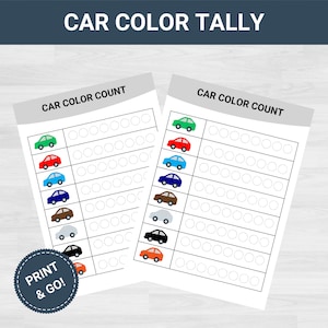 Jogo de contagem de cores de carros para imprimir: jogo de viagem (PDF)