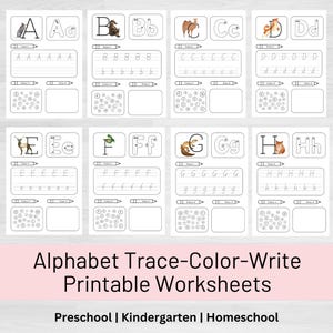Hojas de trabajo con letras del alfabeto / Trazado del alfabeto / Hojas para preescolar / Hojas de trabajo para jardín de infantes / Actividades de preparación escolar / Imprimibles para niños