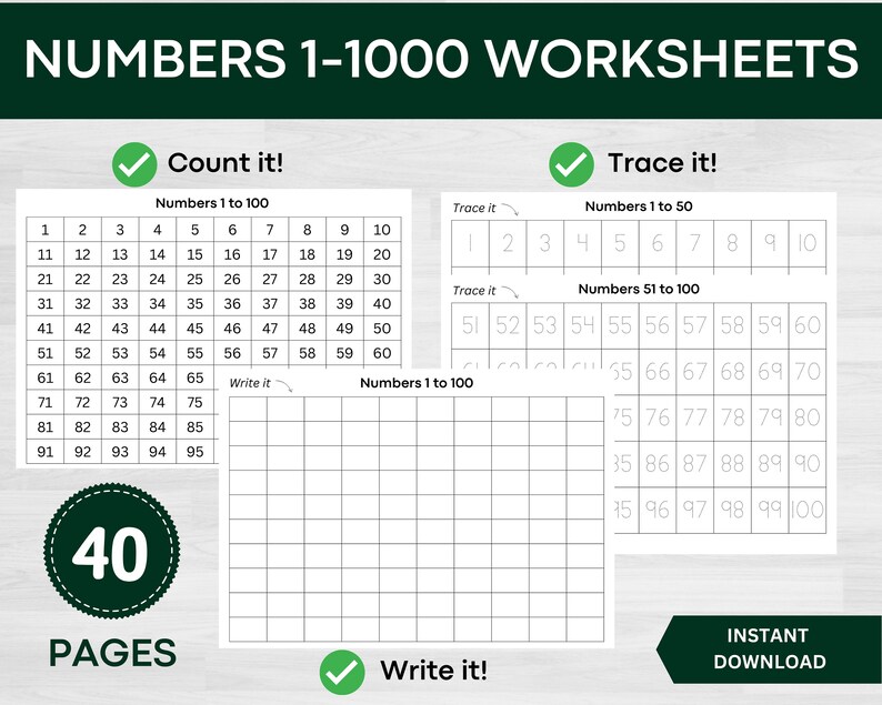 Numbers 1-1000 Numbers 1-1000 Worksheets Numbers 1-100 - Etsy