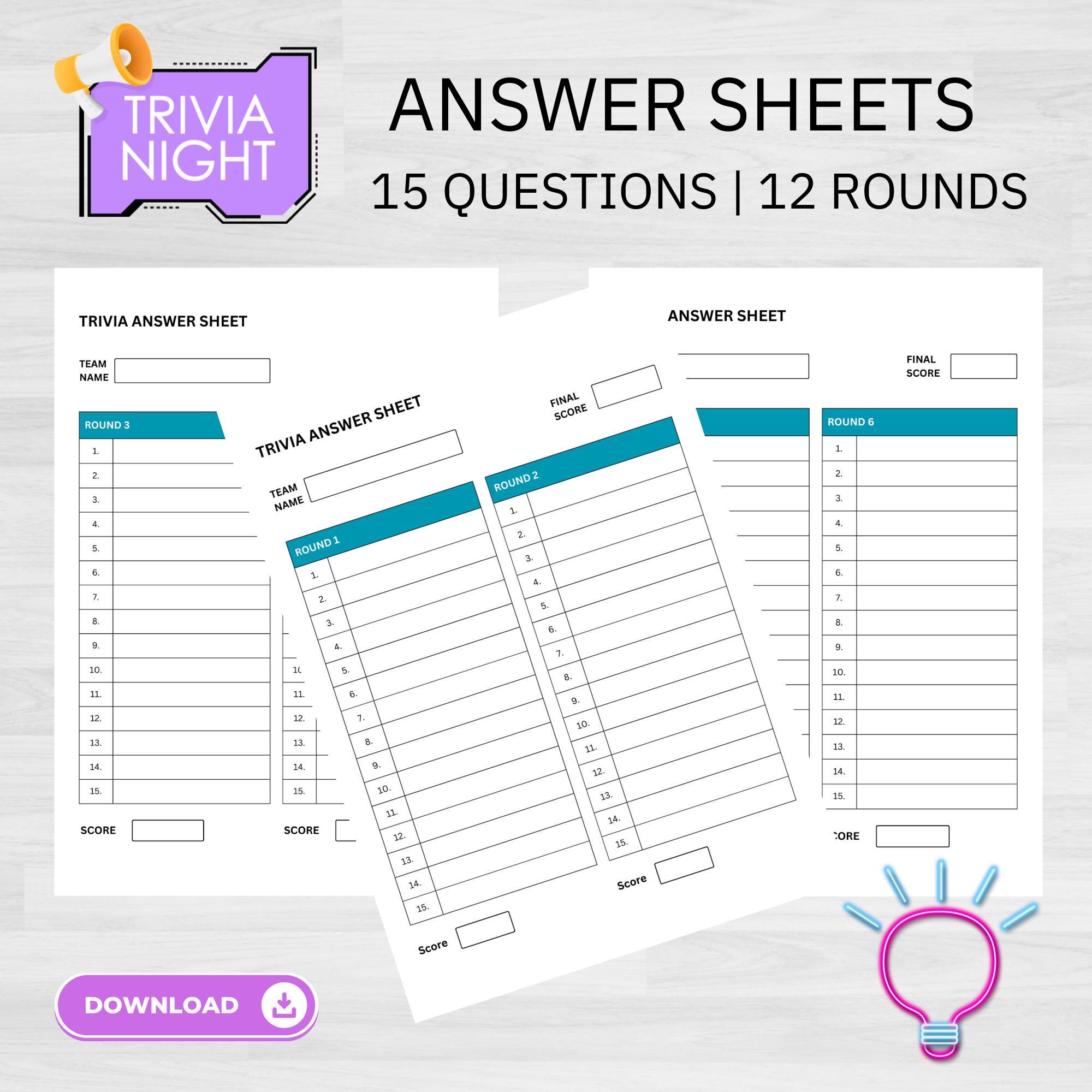 20 Questions Answer Sheet