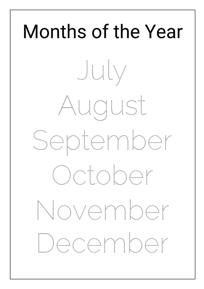 Months In Line Months of the Year Tracing Worksheets: Kindergarten Homeschool (digital ...