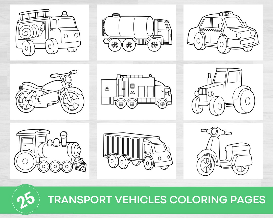 Coloring　Coloring　Transport　Vehicle　Transport　Vehicles　Pages　Etsy