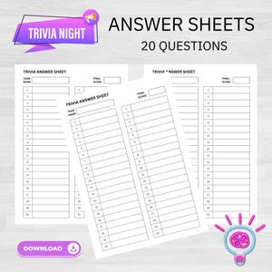 Trivia Answer Sheets | Trivia Quiz | Trivia Night | Printable Trivia Answer Sheets | Game Night | Party Games | Trivia Printables | Trivia