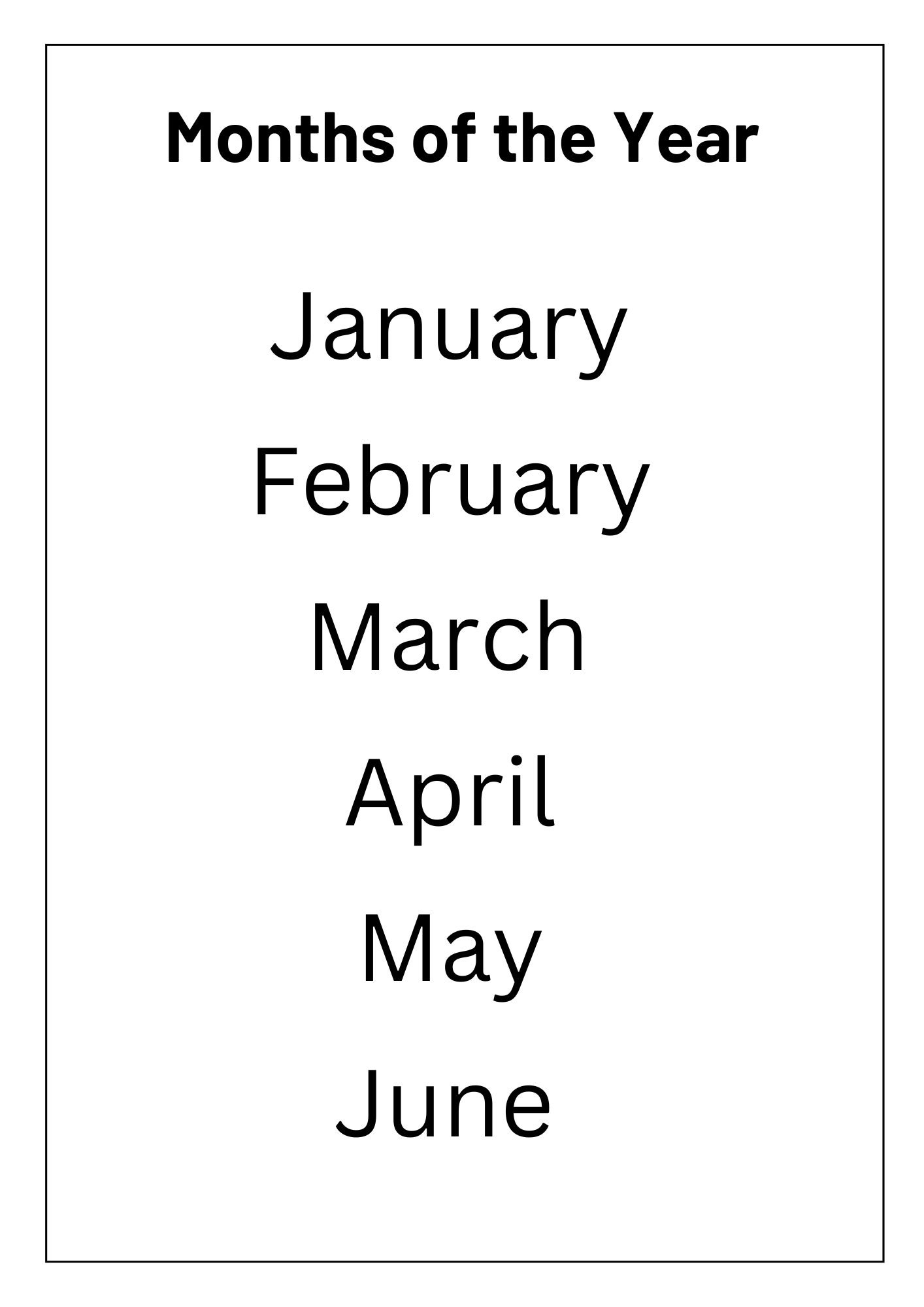 Months of the Year Printable Chart 12 Months Poster Months of the Year