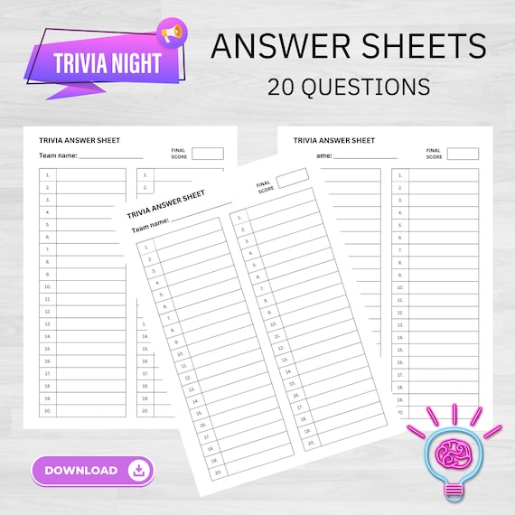 Trivia Answer Sheets Trivia Quiz Trivia Night Printable Trivia🍣 Entre ...