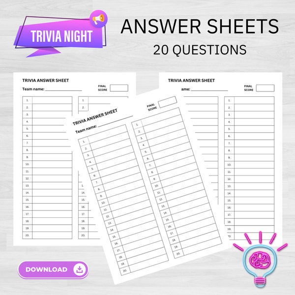 Trivia Answer Sheets | Trivia Quiz | Trivia Night | Printable Trivia Answer Sheets | Game Night | Party Games | Trivia Printables | Trivia