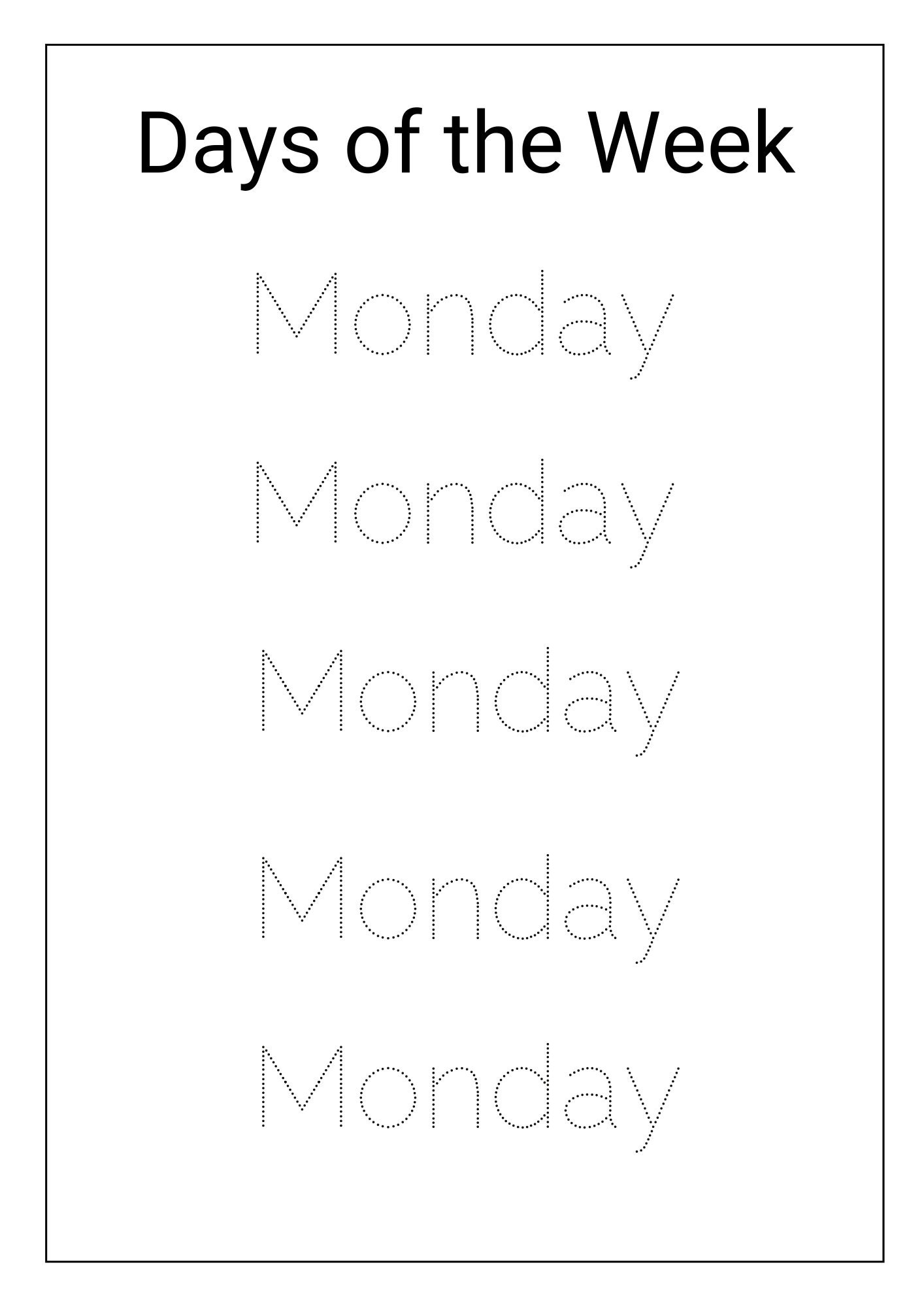 Days of the Week Tracing Days of the Week Tracing Sheet Days of the ...