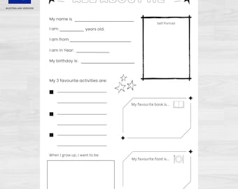 All About Me Printable Worksheet: First Day of School Activity (PDF)