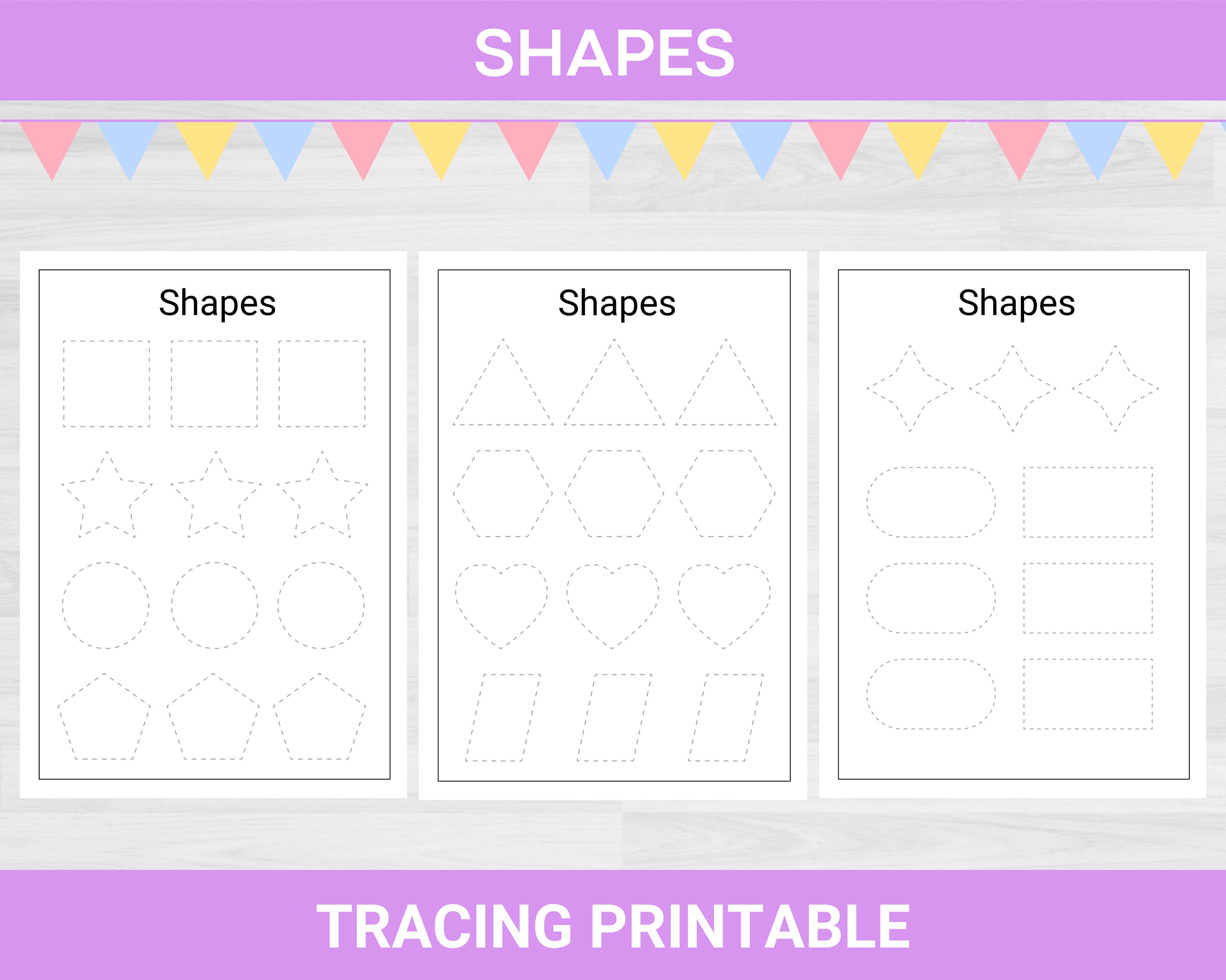 Shape Tracing Worksheet for Kindergarten, Preschool. Learn to Trace Shapes,  Montessori Activity, Easy Printable