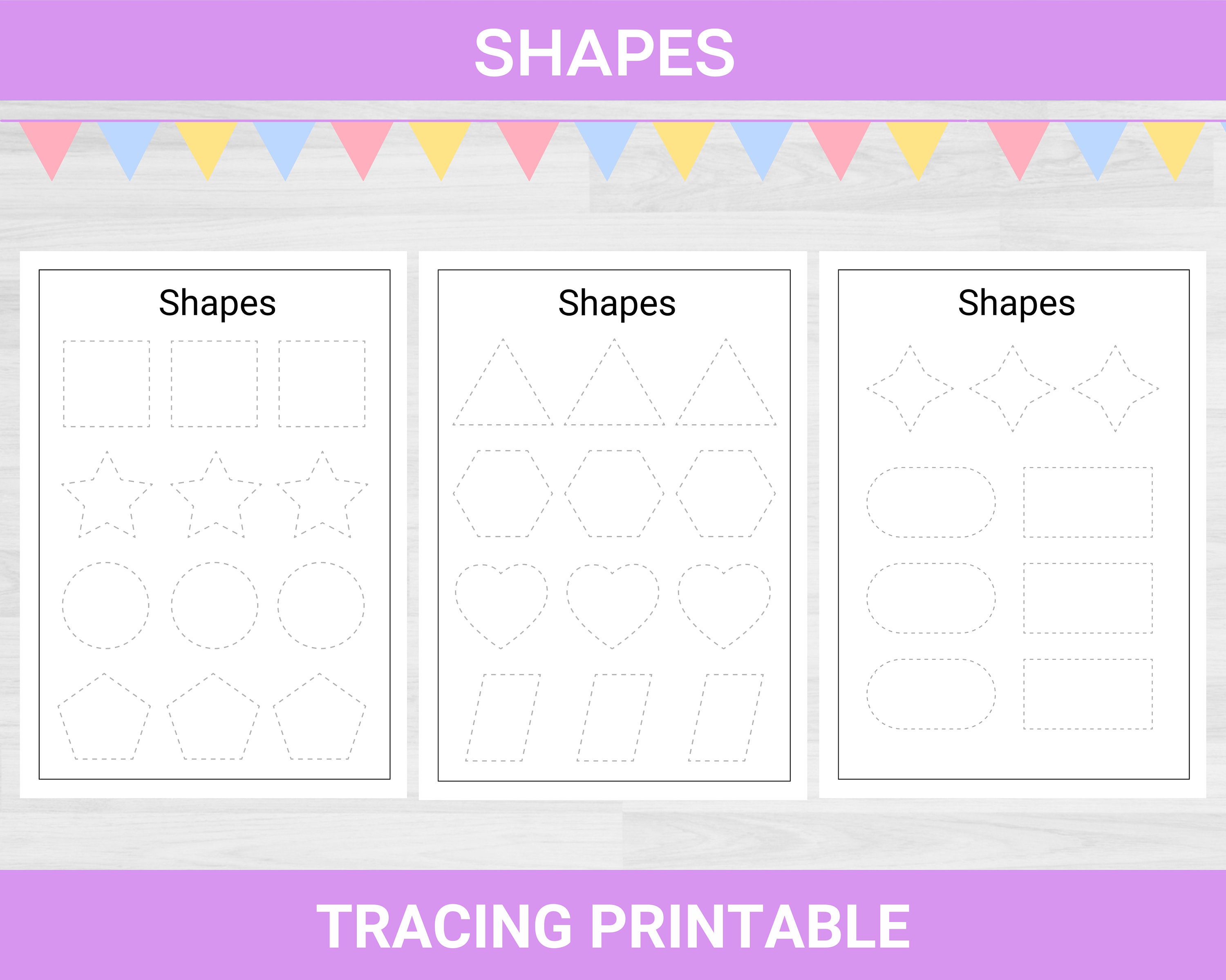 Shape Tracing Worksheet for Kindergarten, Preschool. Learn to Trace Shapes,  Montessori Activity, Easy Printable