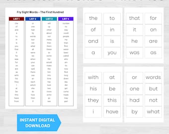 Fry Sight Words Flashcards : 100 premiers mots à haute fréquence (téléchargement numérique)
