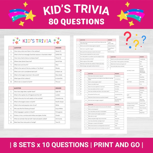 Kid's Trivia Quiz | Kid's Trivia | Trivia Games | Trivia Printable | Kid's Trivia Party | Travel Games | Party Games | Family Games | Trivia