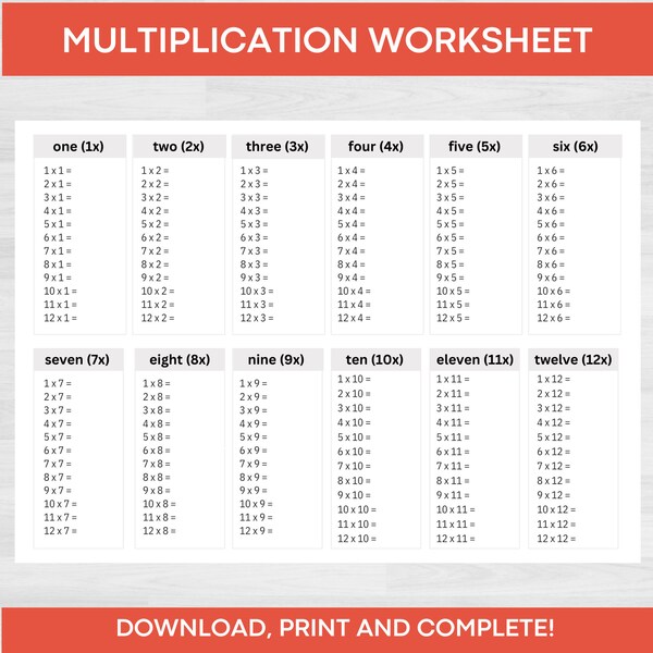 Times Table Multiplication Worksheets | Printable Multiplication Worksheets | Times Table Exercises | Multiplication Practice | Times Tables
