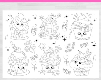 Dessert Coloring | Dessert Coloring Page | Sweets Coloring | Cupcakes Coloring | Kid's Coloring Printables | Coloring Book | Coloring Sheet