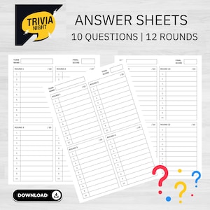 Trivia Answer Sheets | Trivia Quizzes | Trivia Night | Printable Trivia Answer Sheets | Game Nights | Party Games | Trivia Printables |