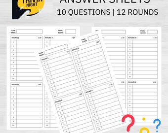 Quiz Antwortbögen: 12 Runden, 120 Fragen (Digitaler Download)