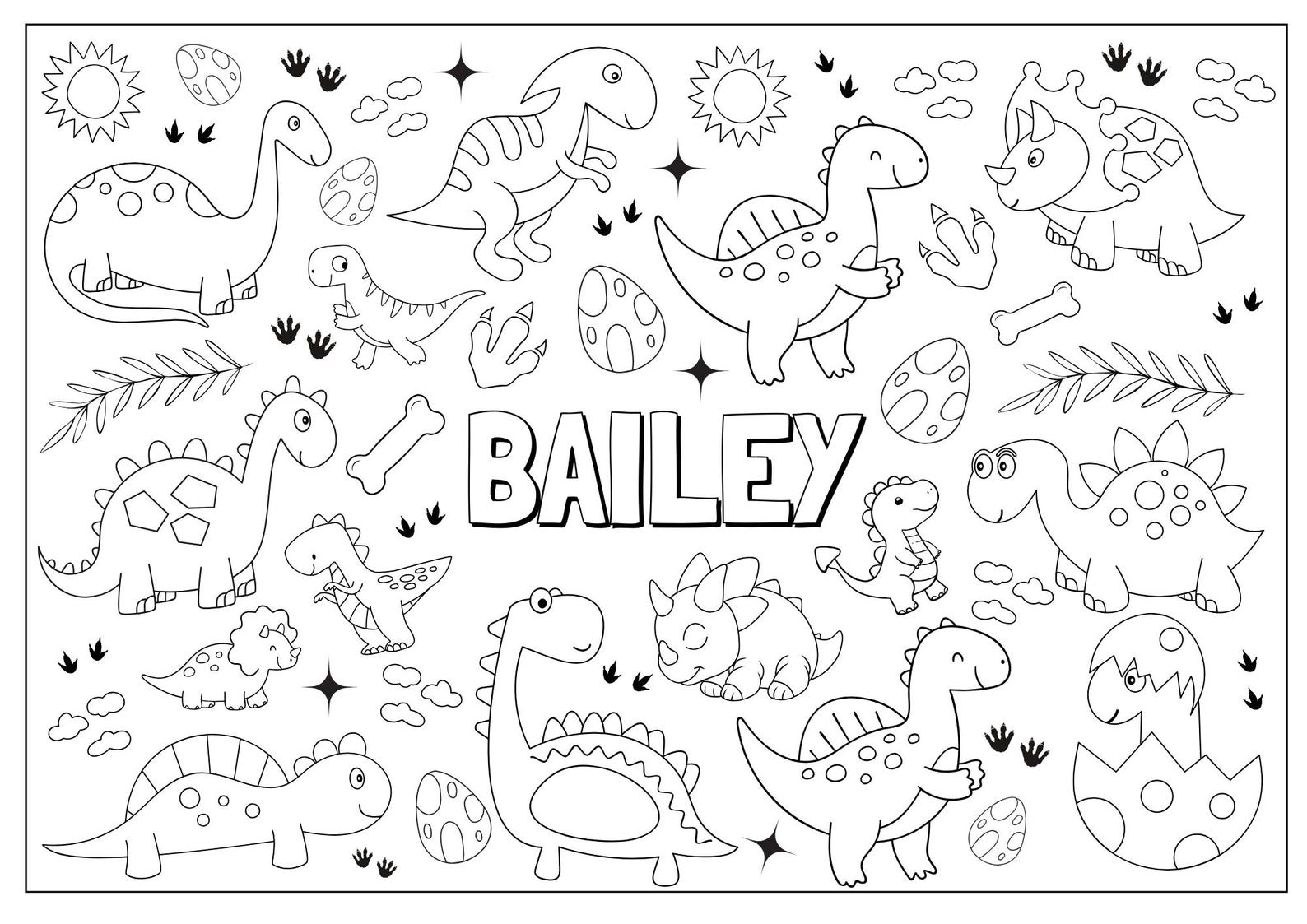 Custom Name Dinosaur Coloring Page: Personalized Dino Coloring ...