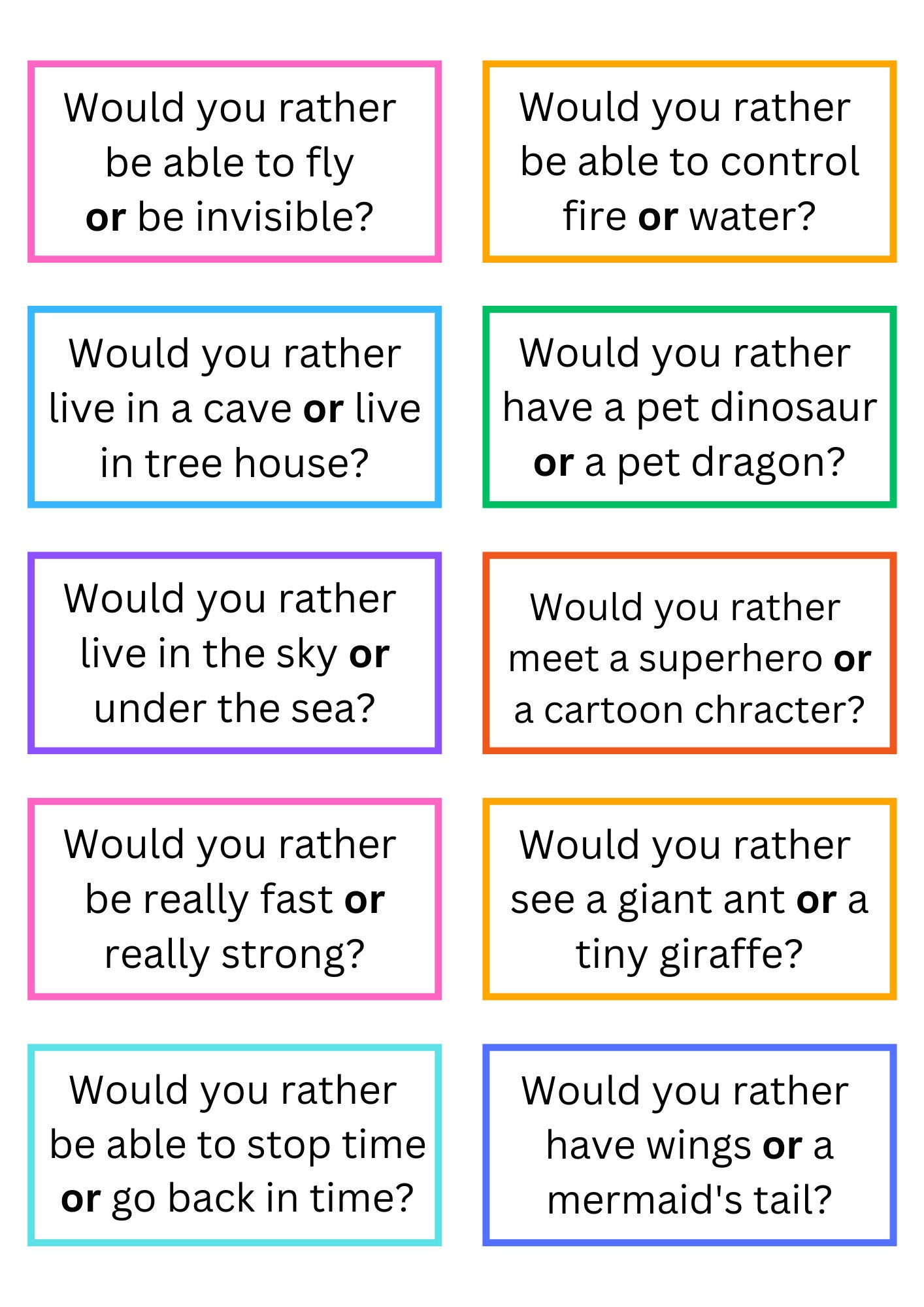 Would you rather questions you can print or scroll through on your