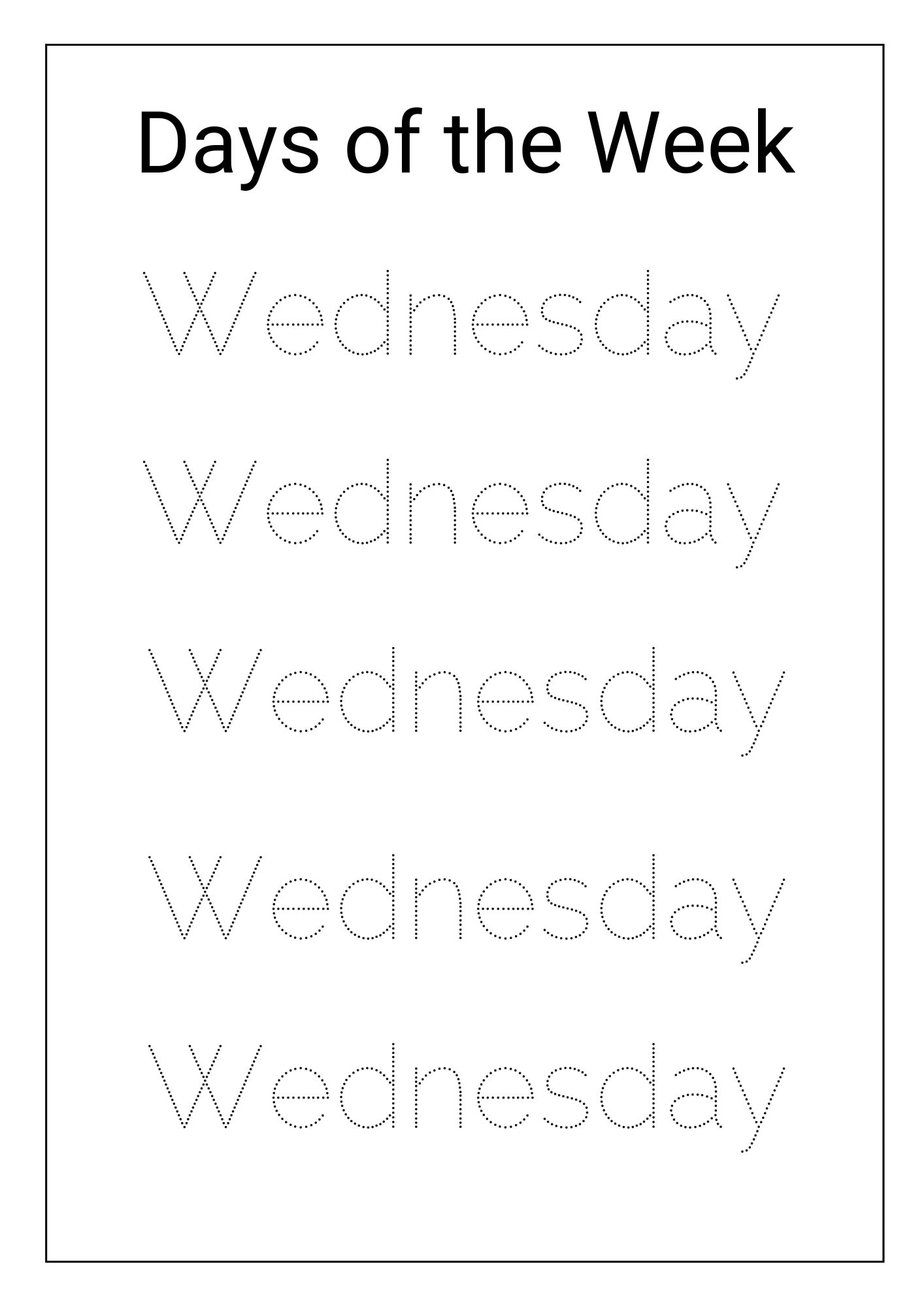 Days of the Week Tracing Days of the Week Tracing Sheet Days of the