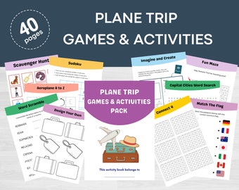 Plane Trip Games & Activities: Kids Travel Activity Pack (Digital Download)