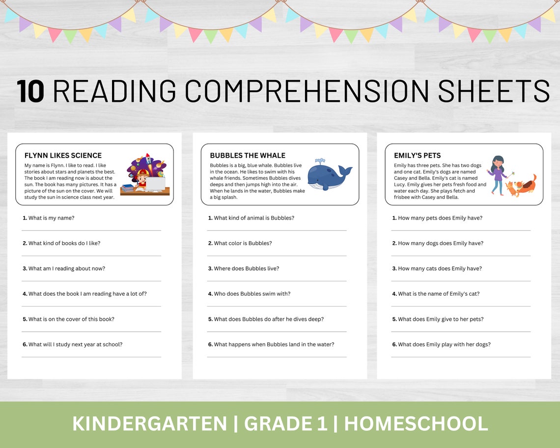 Reading Comprehension Worksheets Grade 1 Writing Worksheets - Etsy