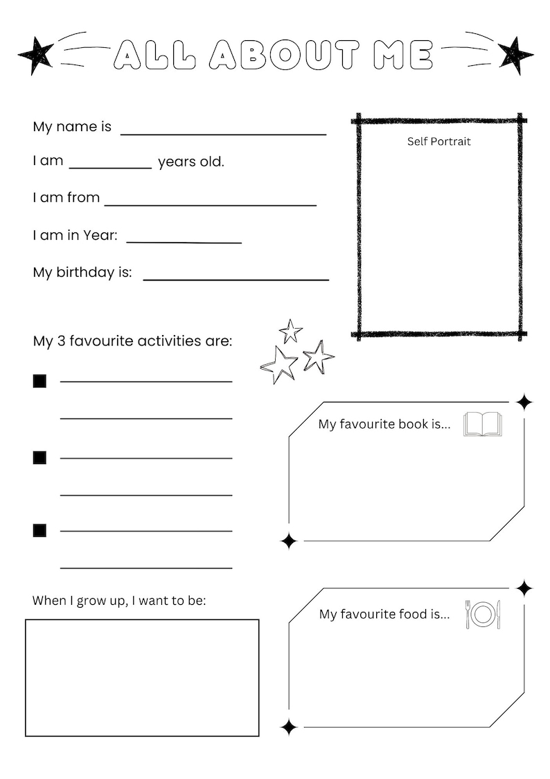 All About Me Printable First Day of School Back to School All About Me ...