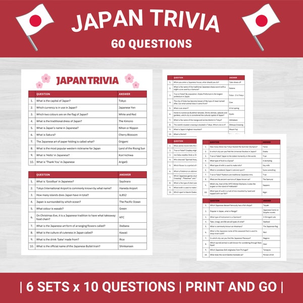 Japan Trivia Quiz | Japanese Trivia | Trivia Games | Trivia Printable | Travel Games | Japan Travel | Family Games | Japan Printables |