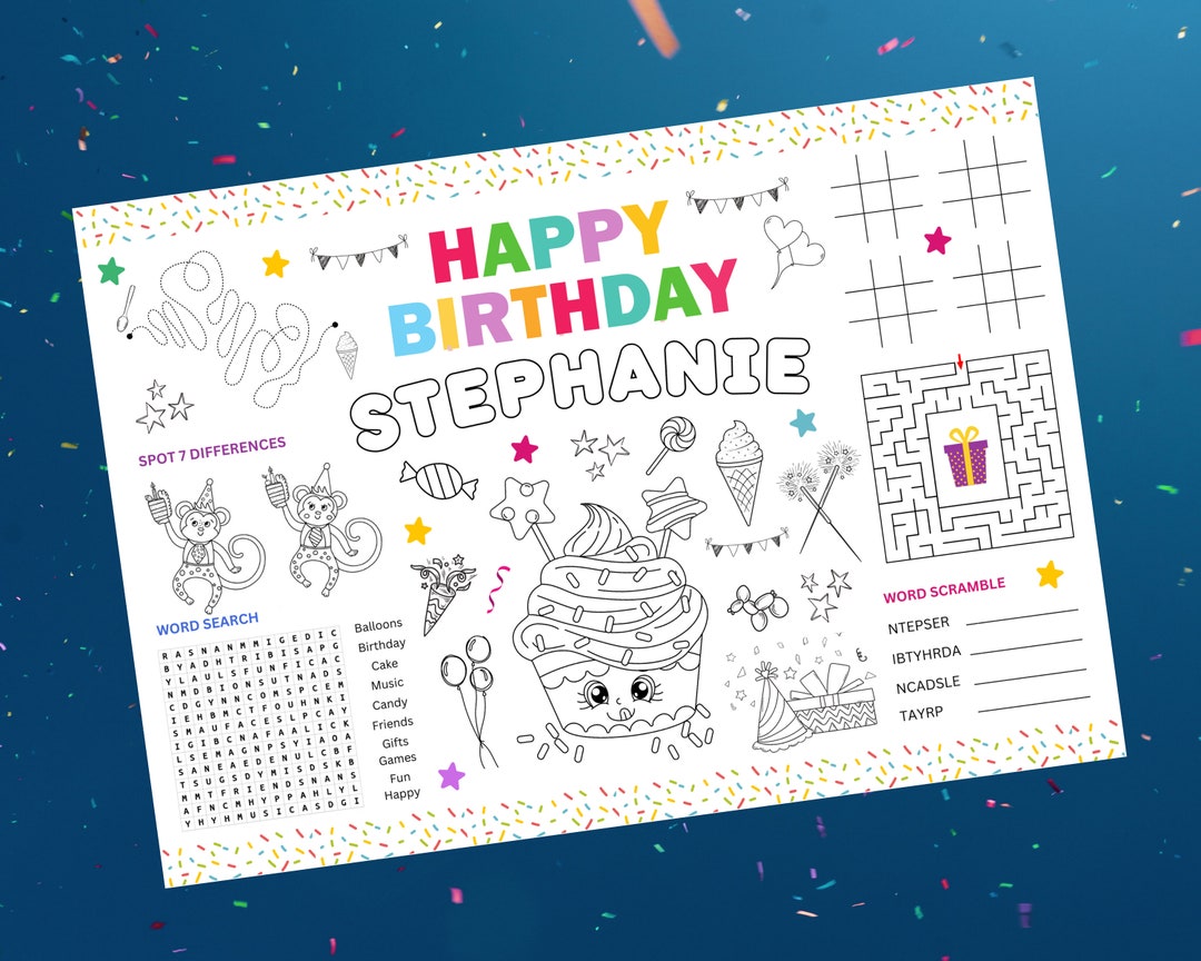 Birthday Coloring Placemat Printable Birthday Party Coloring Page ...