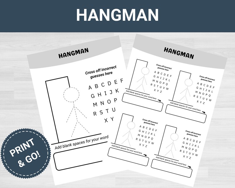 Hangman Printable Hangman Page Hangman Game Printable - Etsy
