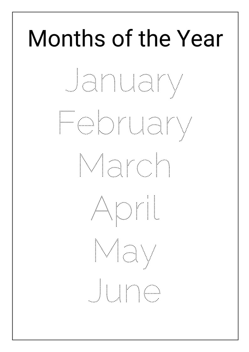 Months In Line Months of the Year Tracing Worksheets: Kindergarten Homeschool (digital ...