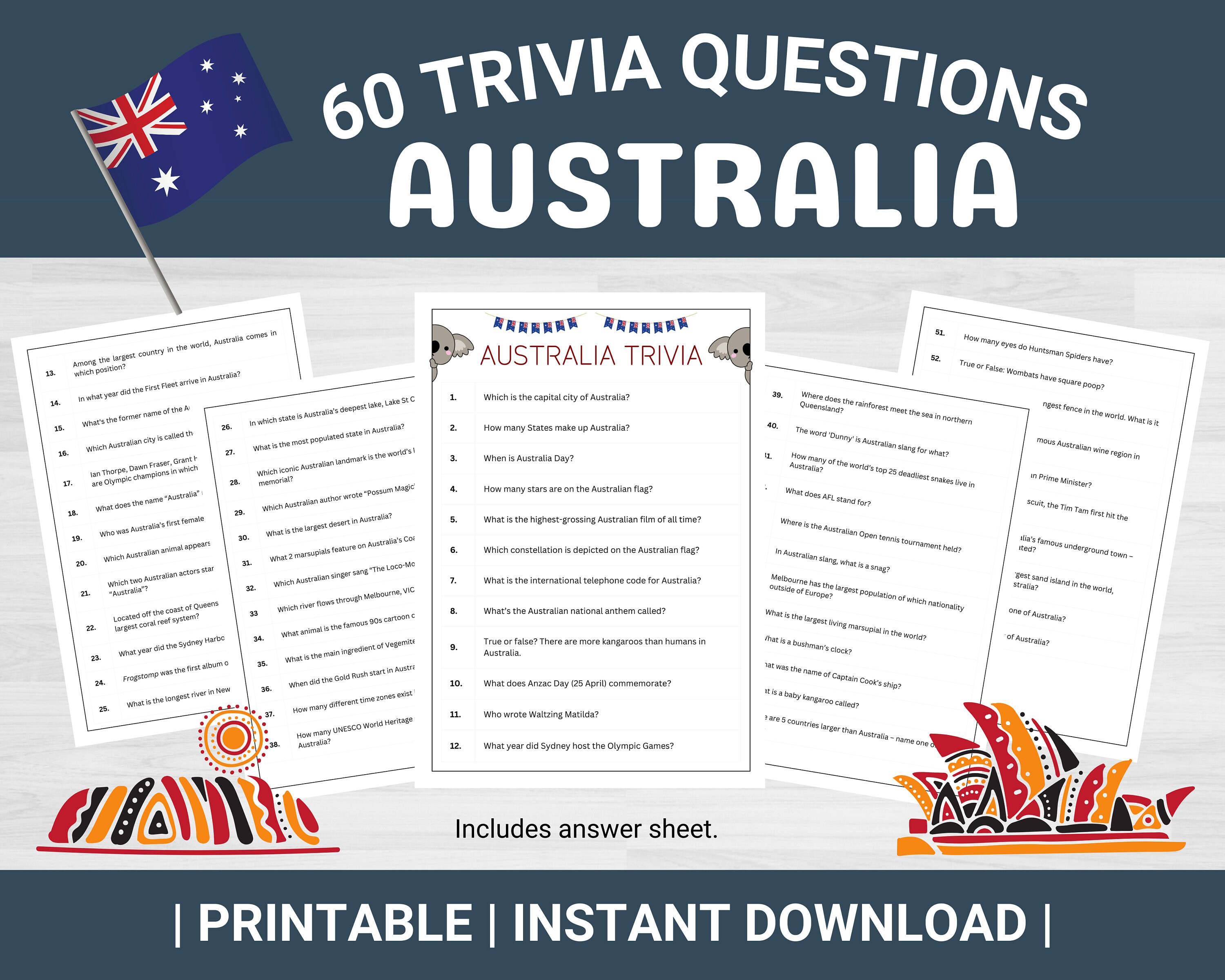 Australia Trivia Quiz Australian Trivia Trivia Games Etsy Australia