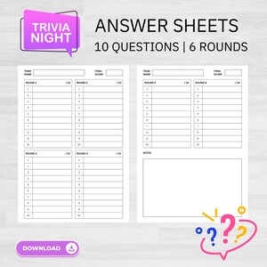 Trivia Answer Sheets | Trivia Quizzes | Trivia Night | Printable Trivia Answer Sheets | Game Nights | Party Games | Australia Trivia |